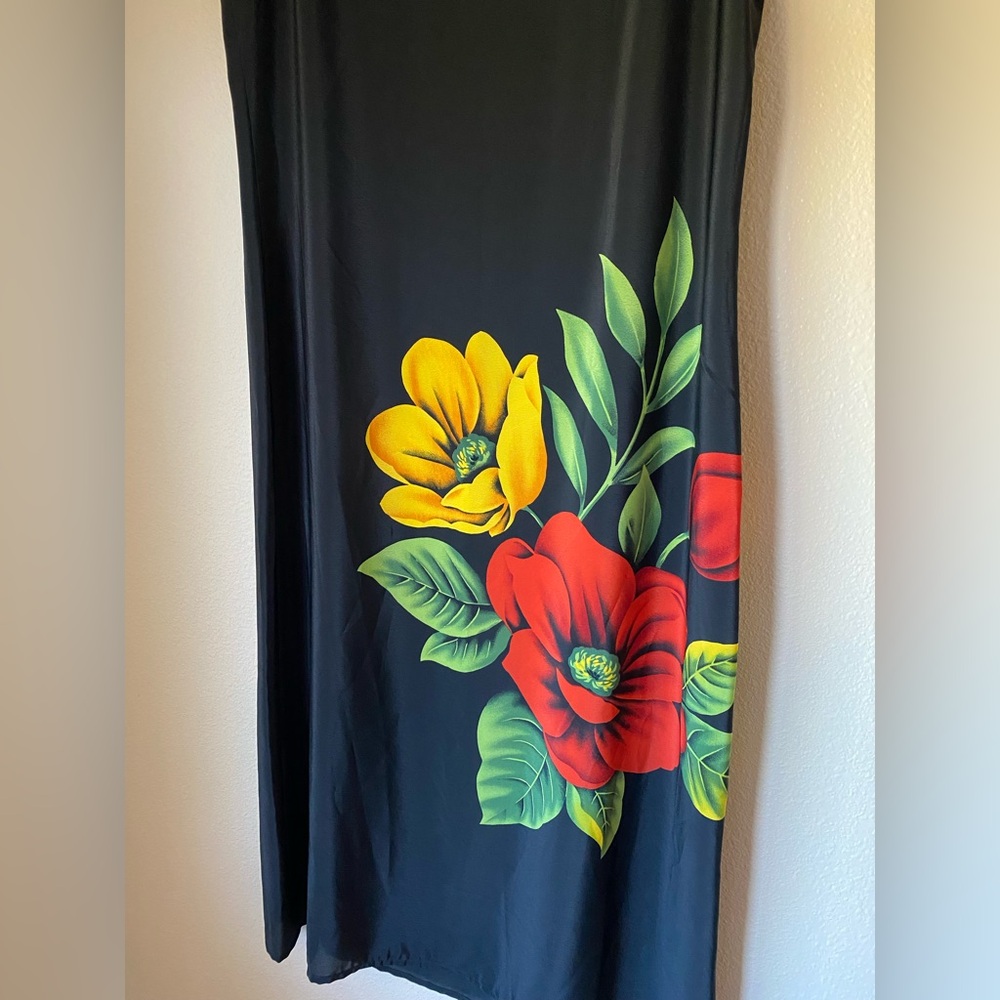 Vintage Black Maxi Dress with Red & Yellow Floral Print - Picture 2 of 6